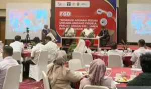 FGD dengan tema “Eksekusi agunan sesuai Undang-Undang Fidusia: perlindungan konsumen dan penegakan hukum di Palu, Rabu (30/7/2025). (ANTARA/Nur Amalia)